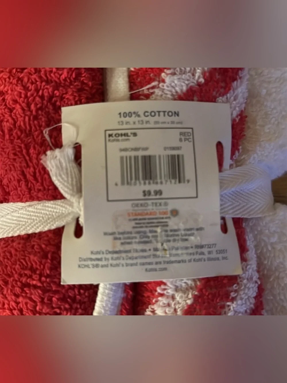 The Big One Red & White Washcloth Set of 6 - Cotton 100 💯 percent cotton
